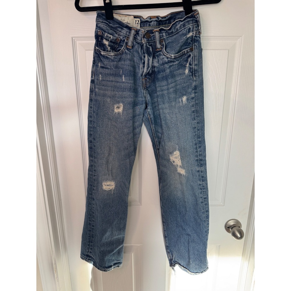 Abercrombie Kids Kilburn Low Rise Boot Jeans Distressed Medium Wash Slim 12 Slim